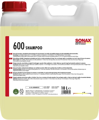 Глянец-шампунь со смягчителем воды SONAX 600 SHAMPOO, 10 л, (600600) - фото1 Глянец-шампунь со смягчителем воды SONAX 600 SHAMPOO, 10 л, (600600) - фото1