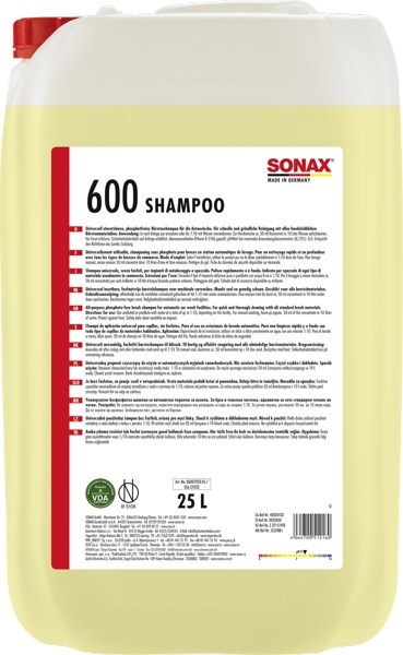 Глянец-шампунь со смягчителем воды SONAX 600 SHAMPOO, 25 л, (600705) - фото1 Глянец-шампунь со смягчителем воды SONAX 600 SHAMPOO, 25 л, (600705) - фото1